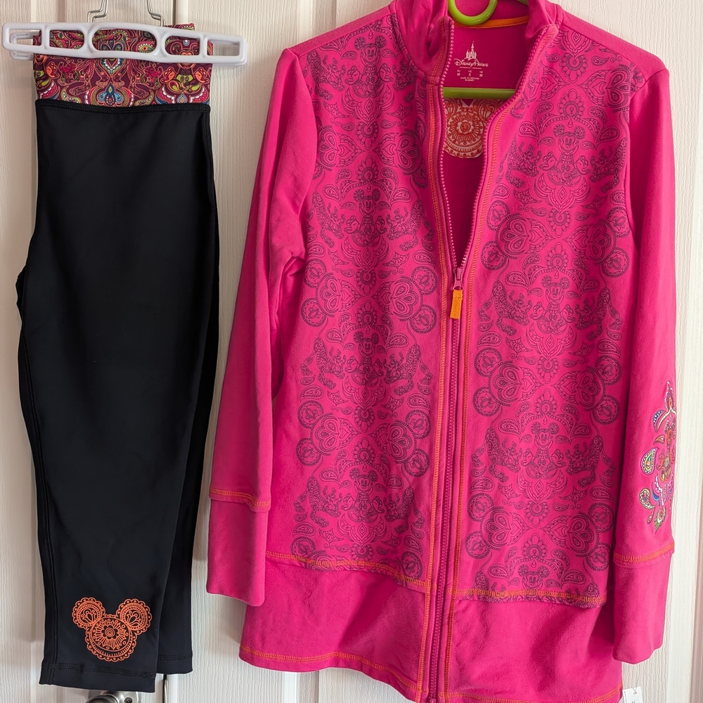 Pink Embroidered Jacket and Black Leggings Set